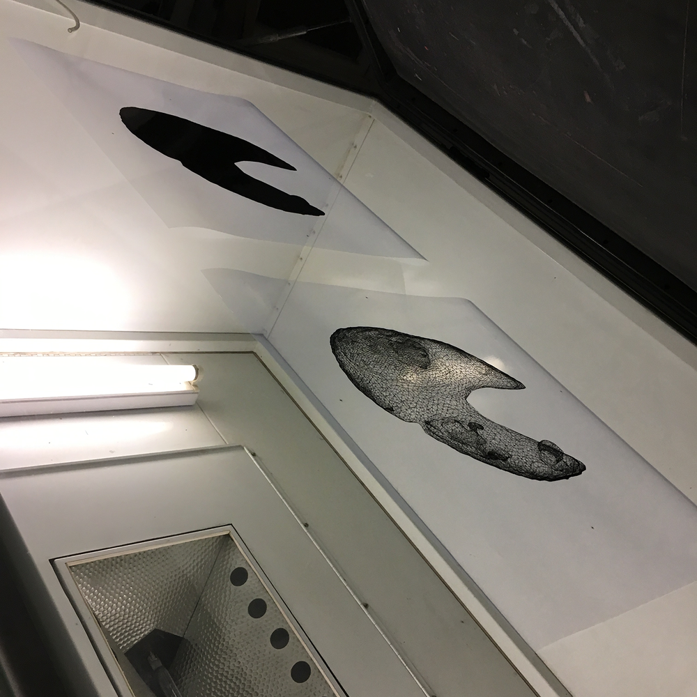 2 acetate sheets for Lacuna screen-print on UV vacuum exposure unit.