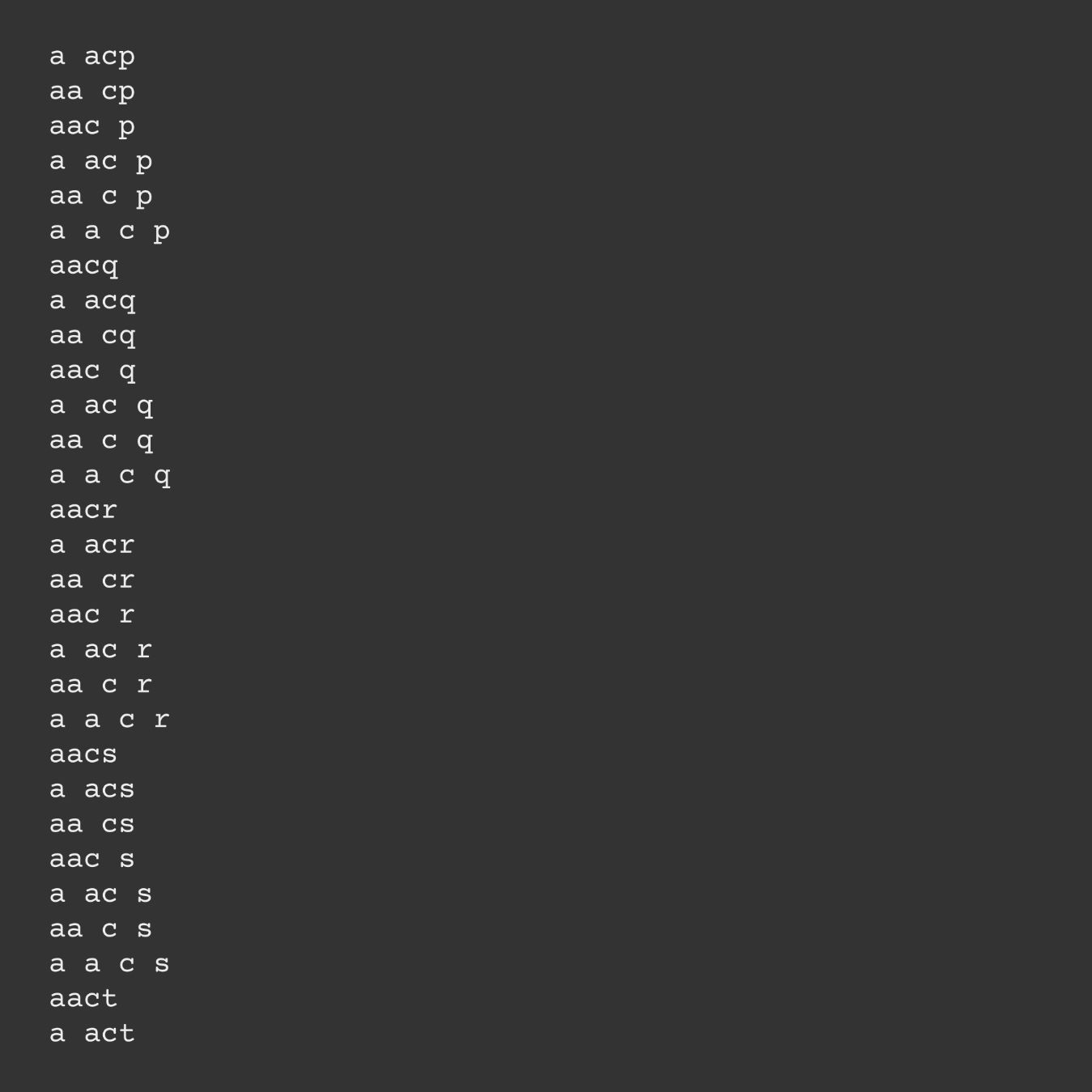 Screenshot of sentences output from Everything code.